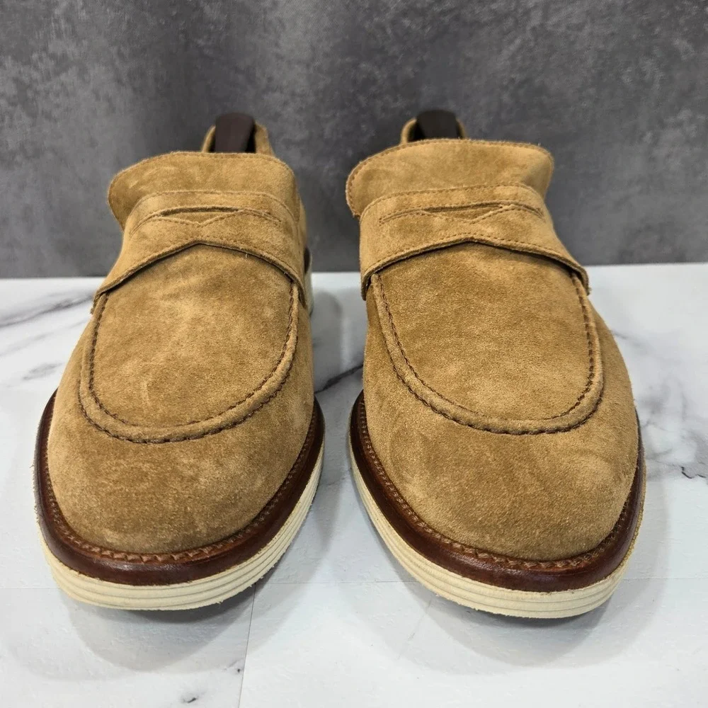 Johnston & Murphy Collection Penny Loafers Mens 9M Tan Suede Slip On Italy